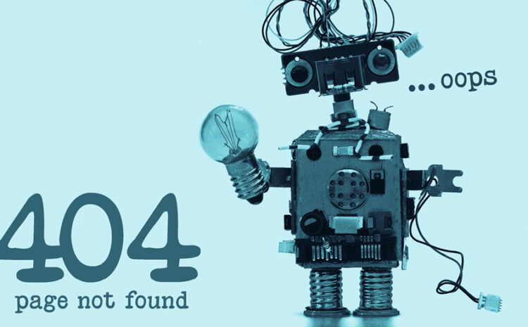 Roboter mit Glühbirne zeigt 404 Fehler an