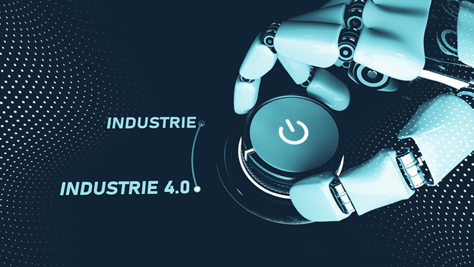 Roboterhand dreht On-Button für Industrie 4.0